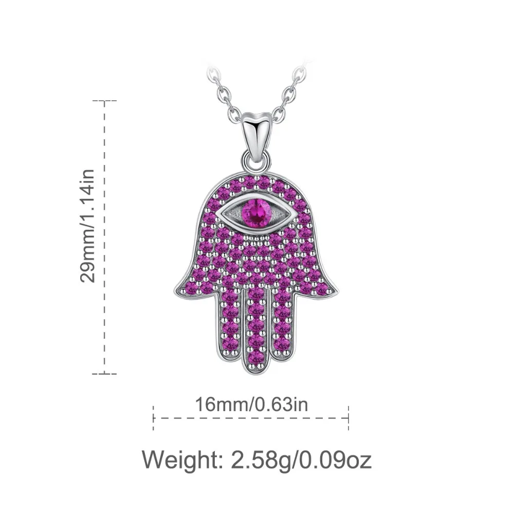 EUDORA 925 Sterling Silver Hamsa Hand Pendant Necklace Good Luck Purple CZ Charm Fine Jewelry Girl Birthday Surprise Gift D389 | Украшения