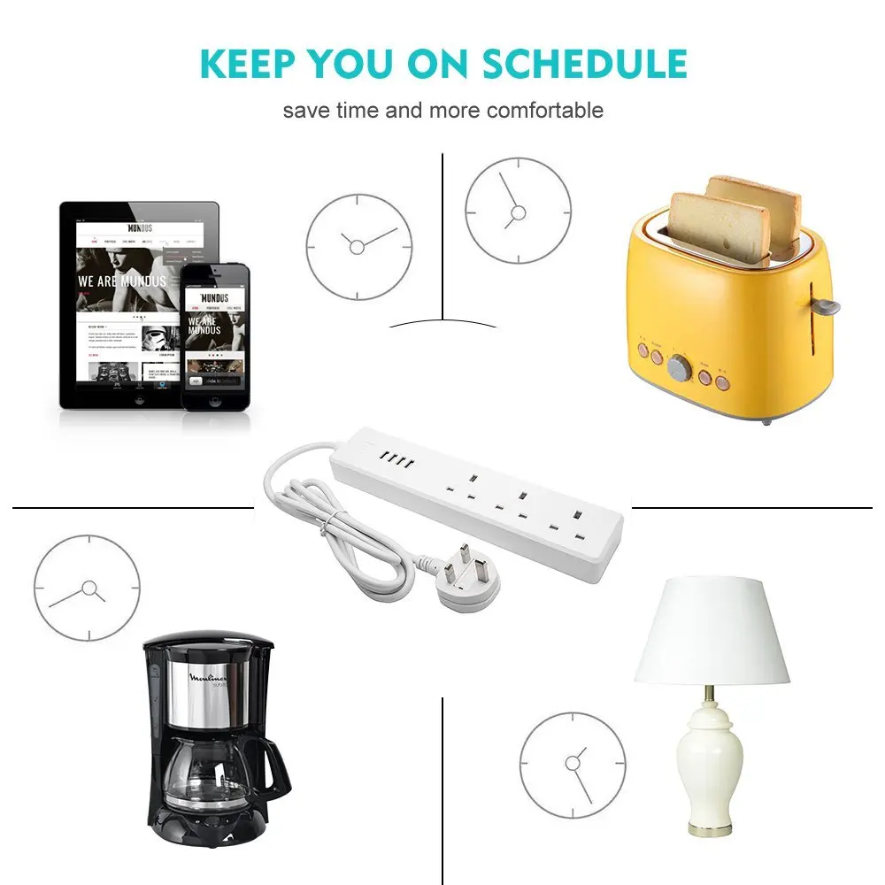 Новое поступление умный сетевой фильтр RSH для Великобритании с 3 розетками Wi Fi 4 USB