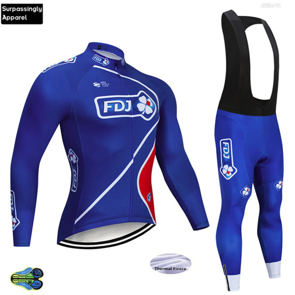 Комплект для велоспорта FDJ Team с длинным рукавом зимние теплые флисовые