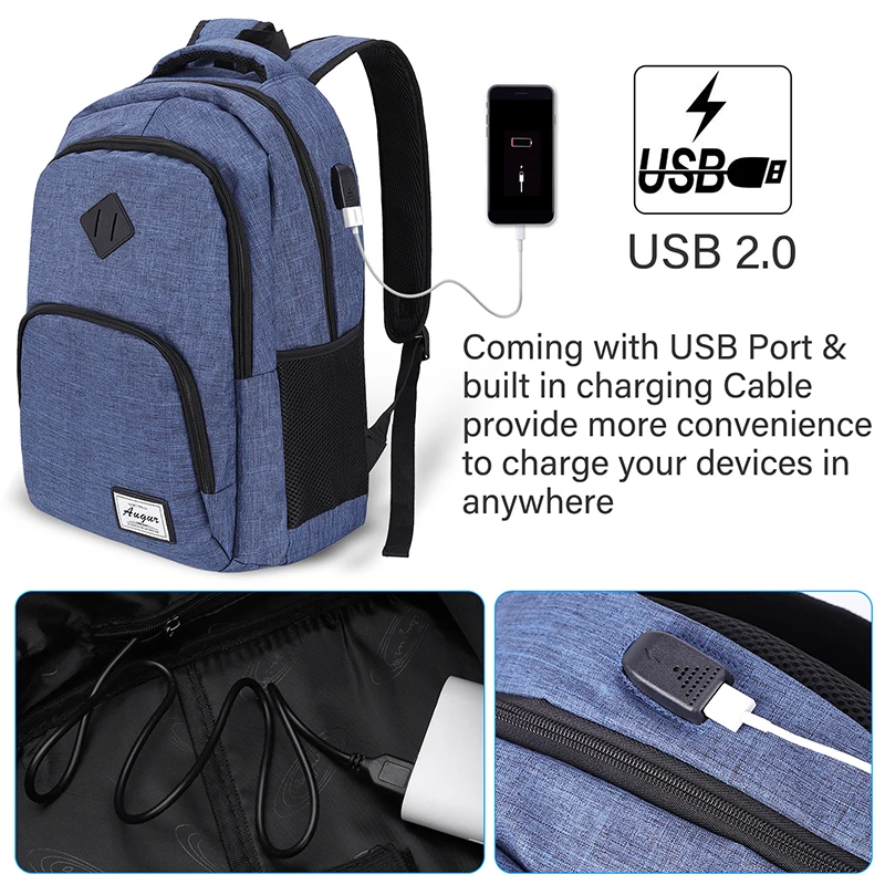 Новый мужской рюкзак с USB аккумулятором водонепроницаемый для 15 дюймов ноутбука