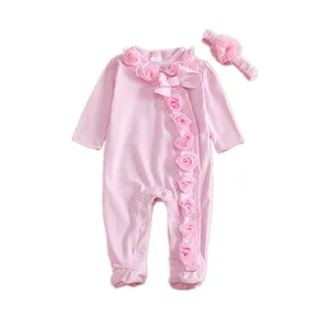 Комбинезон с бантом и повязкой на голову для новорожденных девочек