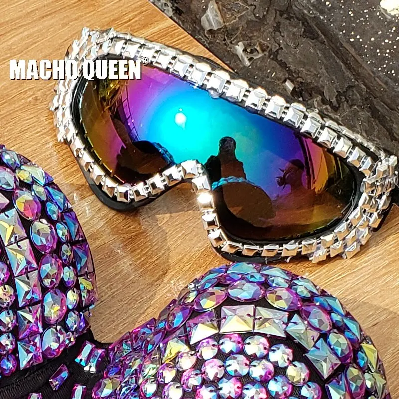 goggles Голографические переливающиеся Стразы Бюстье Топ Burning Man очки костюмы одежда фестивальный рейв одежда наряды - Цвет: goggles