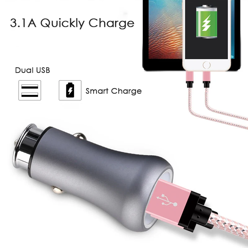 WHEXUNE Быстрая зарядка Dual USB Автомобильное зарядное устройство для прикуривателя 5В