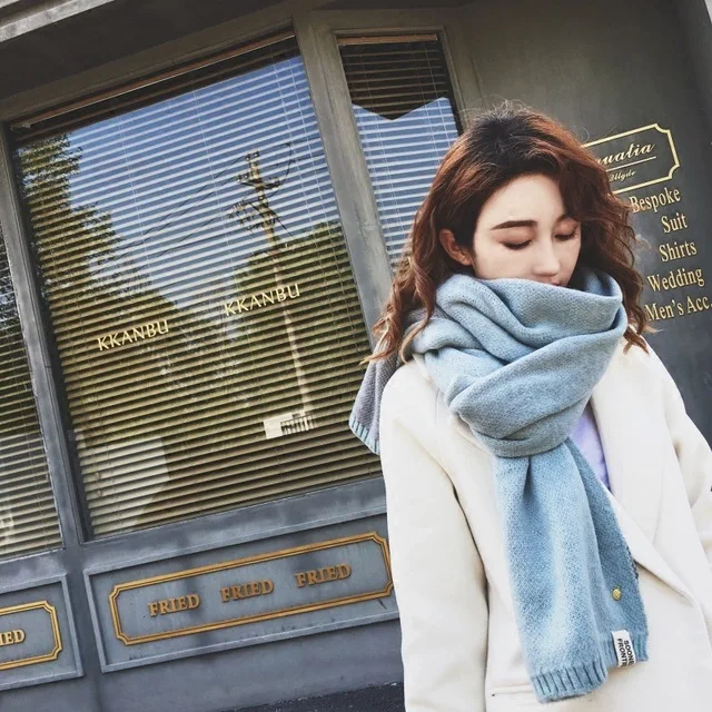 Ананас шарф зимняя женская обувь все матч. Студент Длинная утолщение японский