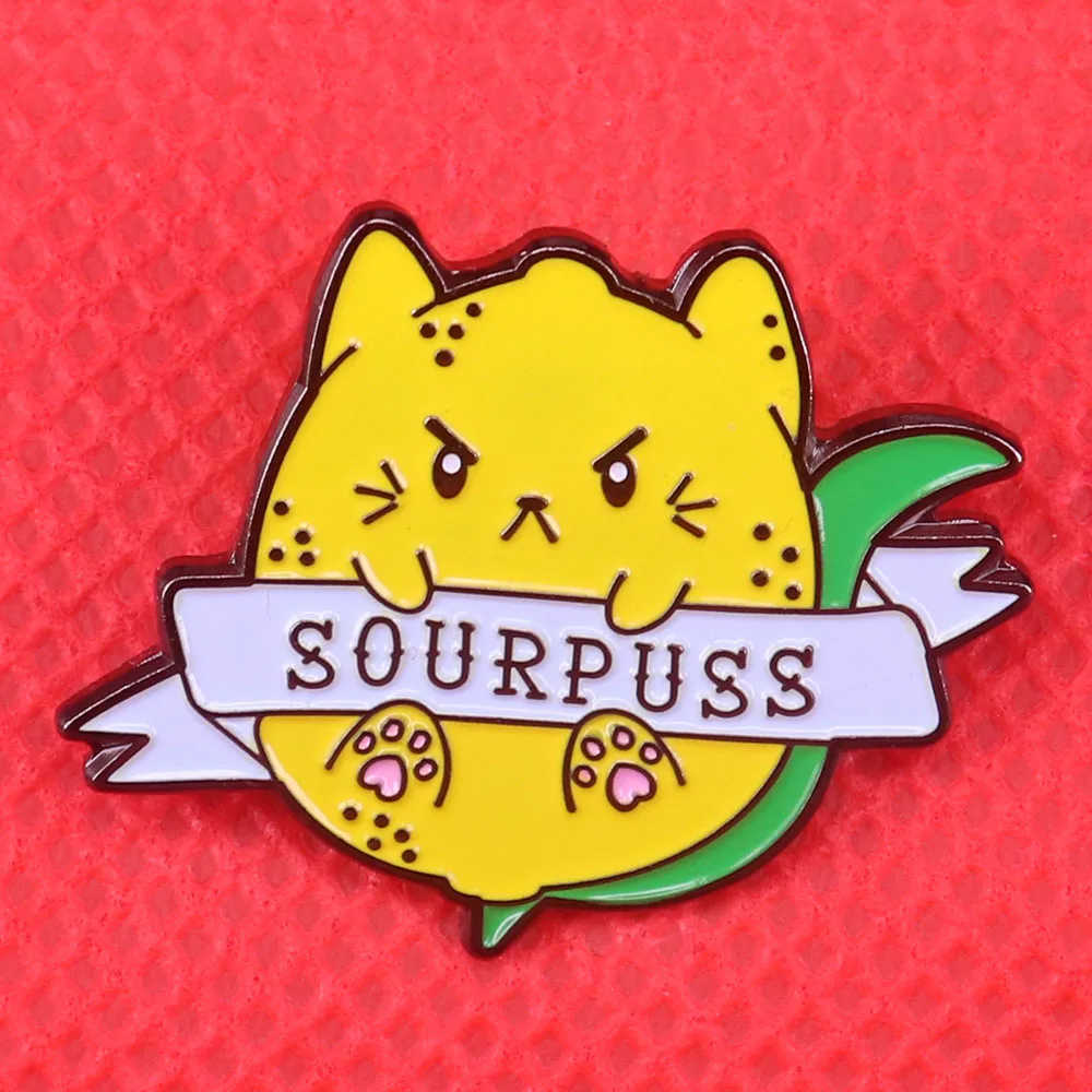 Sourpuss эмали штырь близких ваши чувства кот брошь желтый lemon значок Смешной