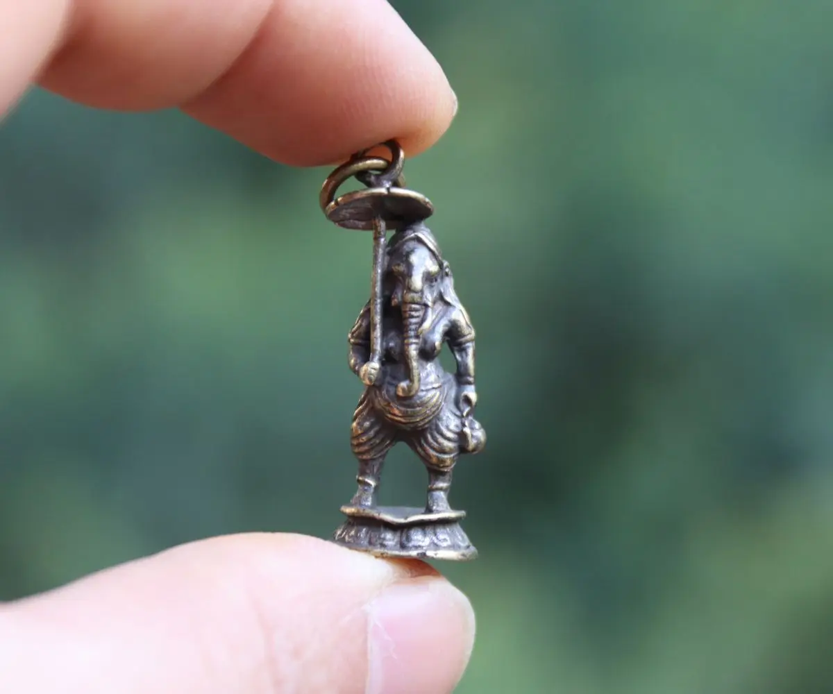 4 см индийский буддизм чистый Бронзовый Слон Ганеш скульптура Будды амулет