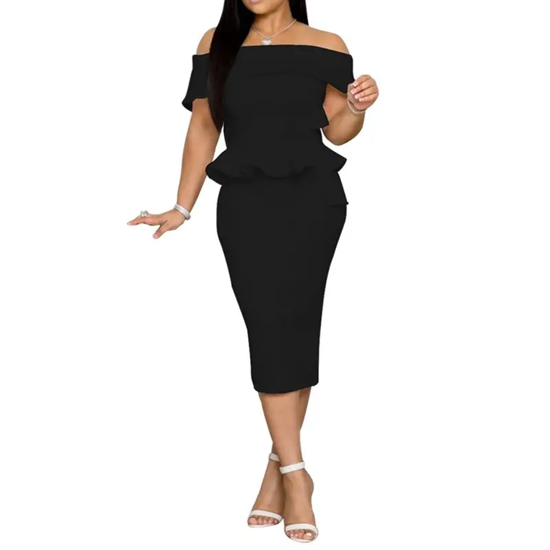 Off Shoulder Party Dress Women Backless Sexy Bodycon Elegant Evening Ruffle White Office Fashion Summer Black Slim Midi Dresses | Женская