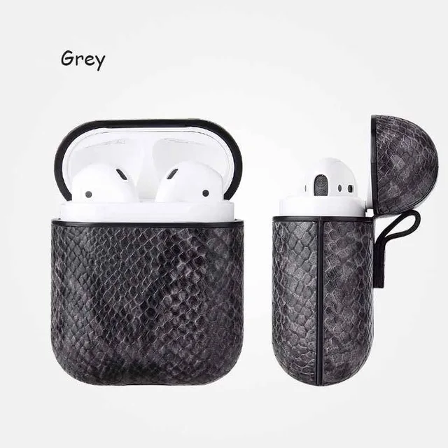 Серый Сексуальный чехол со змеиным принтом для Apple AirPods, Bluetooth, беспроводные наушники с крючками, кожаный чехол для Air Pods, чехол для зарядки - Цвет: Серый