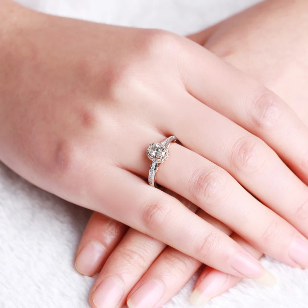 Винтажное кольцо ZOCAI из белого золота 0 7 карат с бриллиантами овальной огранки