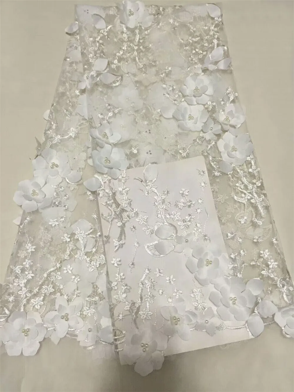 Модные Цвет небесно-синий кружевной ткани с бисером объемный цветок кружева