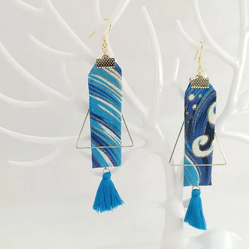 DoreenBeads модные популярные этнические серьги ретро ткань цветочный узор кулон полые треугольник трендовые ювелирные изделия для женщин, 1 пара - Окраска металла: 2