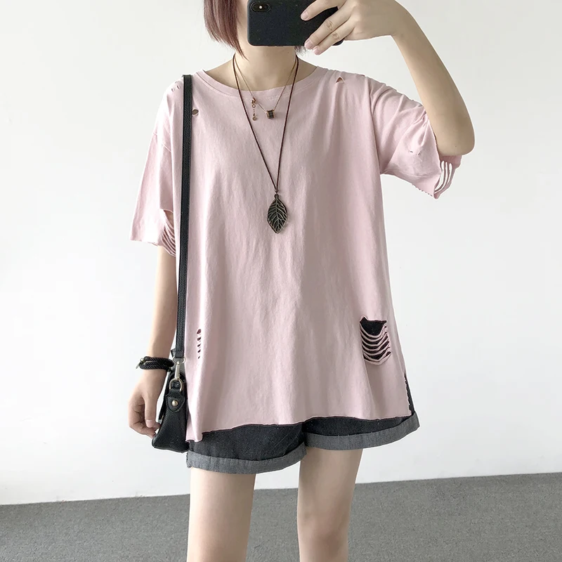 Женская футболка хлопок лето Повседневный новый стиль Вязанная короткий рукав