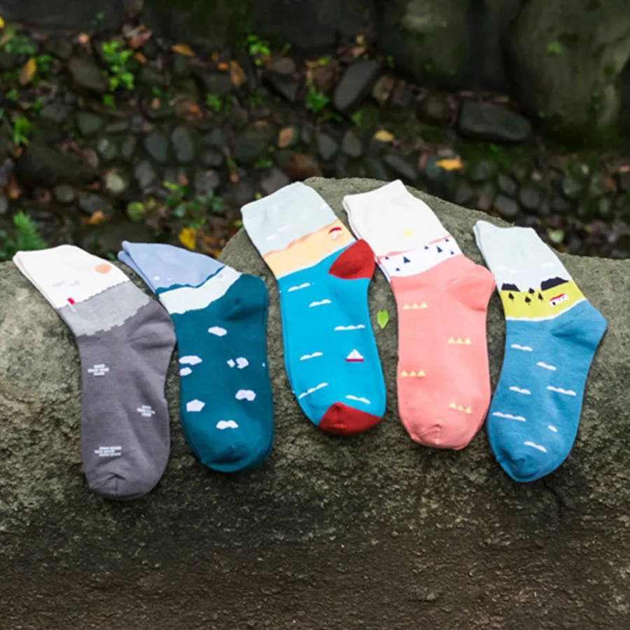 [COSPLACOOL] новые женские носки трубы с рисунком морской деревни дышащие теплые