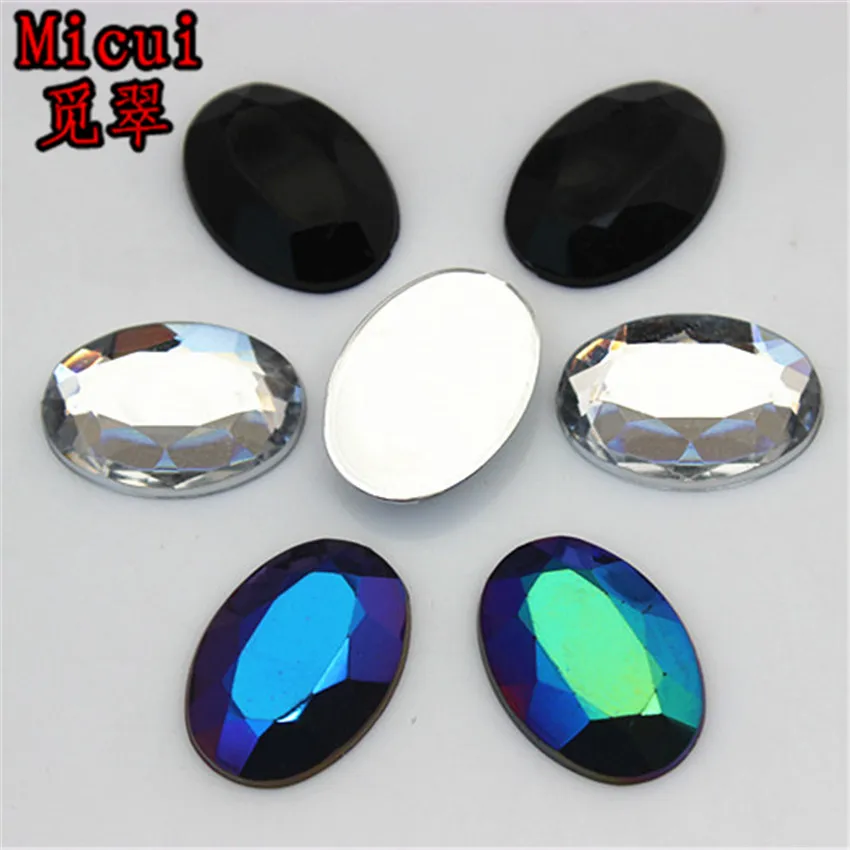 

Micui 100PCS 13*18mm AB Oval Acrylic Rhinestone Fancy Flatback Gems Crystal Stone For Jewelry Crafts Dress Decorations ZZ451