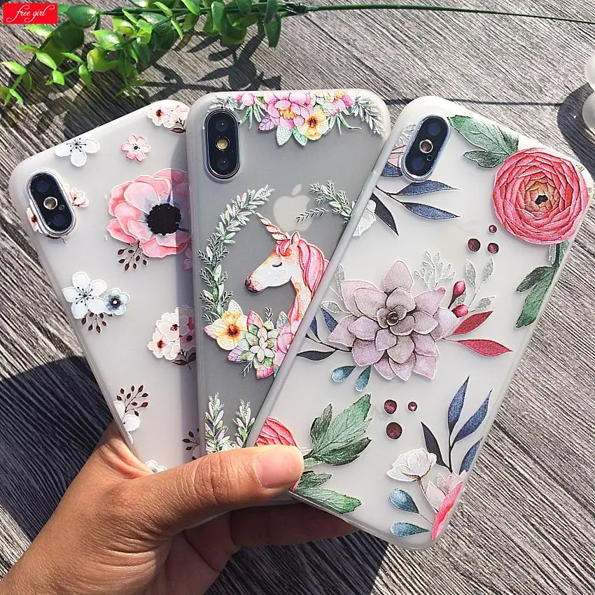 3D рельефный чехол для iphone 7 плюс 8 X 10 розовый цветок силиконовые чехлы 6 6S 6plus