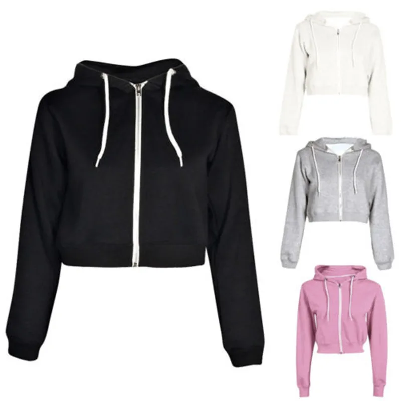Женские Новые однотонные толстовки на молнии свитшот с капюшоном и длинным