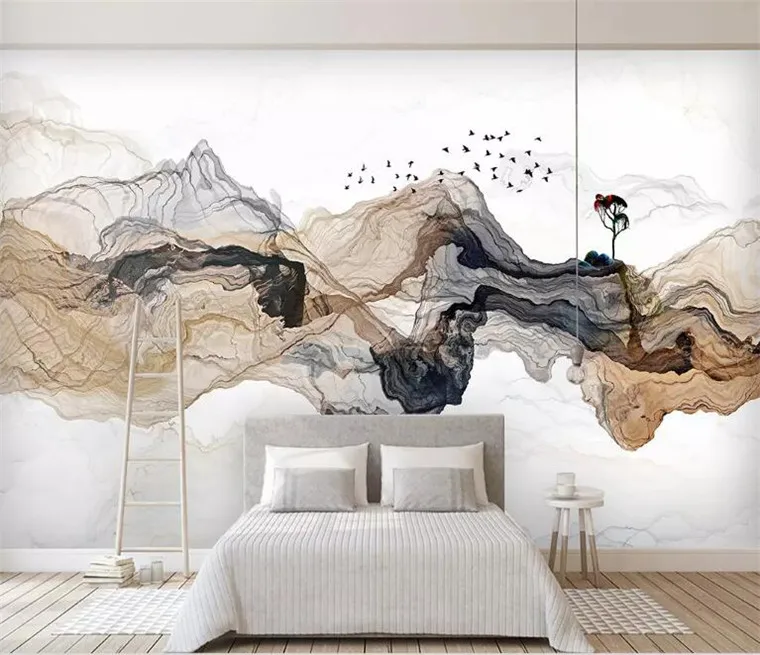 

Custom Photo Wallpaper Mural 3D Abstract Ink Mountain Water Landscape Art Wall Painting Living Room Decoration Papel De Parede