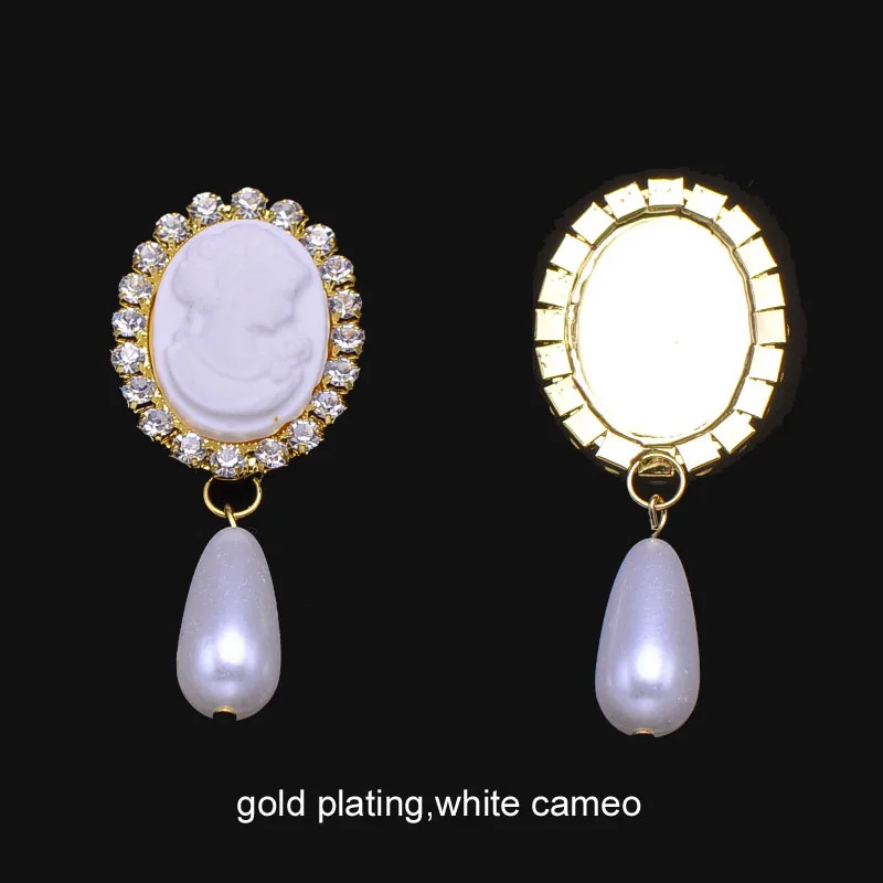 gold white S0589) 10 шт./лот, 26 мм x 63 мм стразы, плоская задняя часть, серебро или светильник, позолота, камея бусины посередине - Цвет: gold white