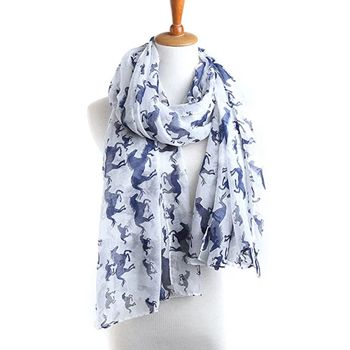 Женская весенне-Осенняя мода скачущие лошади принт длинный шарф-вуаль