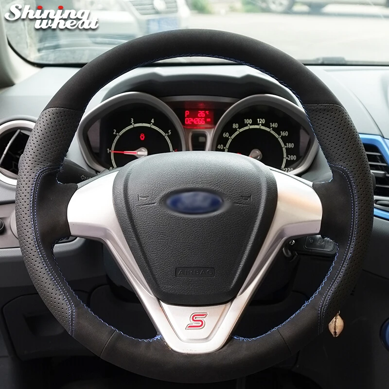 Блестящие пшеницы черная кожаная замша чехол рулевого колеса автомобиля для
