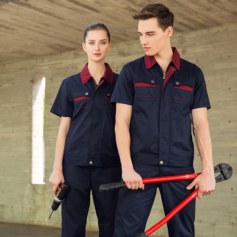 Униформа с коротким рукавом для мужчин и женщин Летний комбинезон гаража рабочая