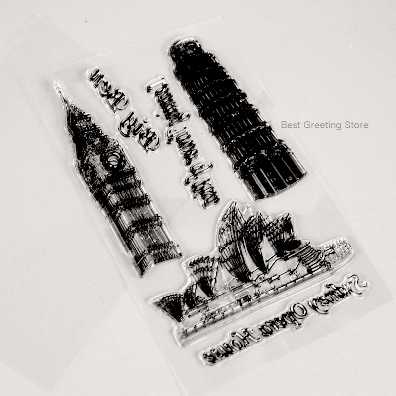 Европейские строительные штампы Лондона Биг-Бен наклонная башня Пизы фон штамп