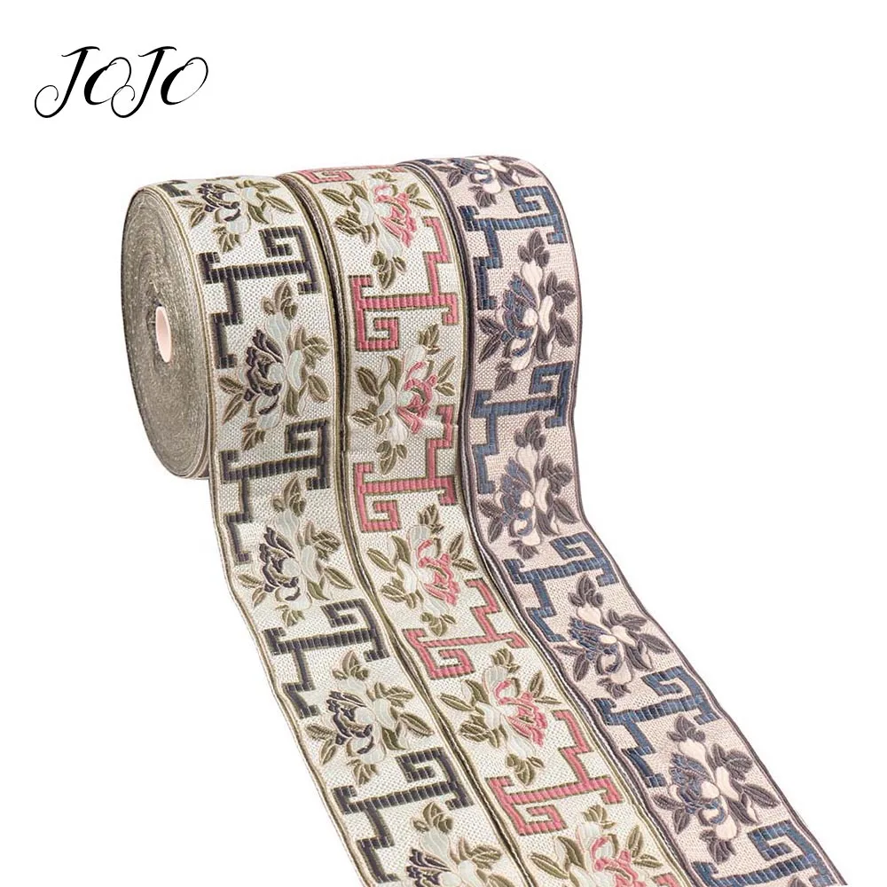 

JOJO BOWS 60mm 2y Embroidery Ribbon Nationality Style Flower Tape For Crafts Needlework Webbing Home Textile Party Decoration