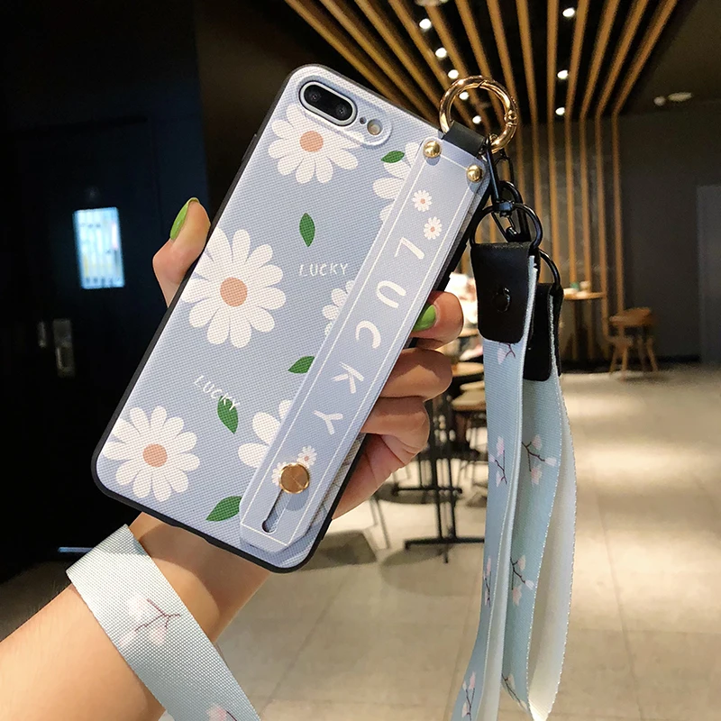 SoCouple чехол для телефона с ремешком для iphone XR 11 Pro Max чехол на запястье для iphone 7 8 6 6S plus X Xs max чехол из ТПУ с цветочным рисунком