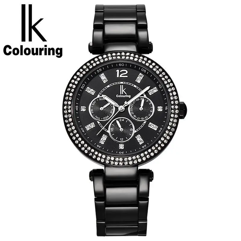 IK цветные женские полностью стальные водонепроницаемые кварцевые часы со