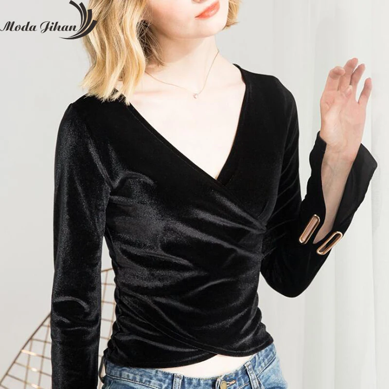 Moda Jihan женские футболки сексуальные с низким вырезом глубоким v-образным бандаж