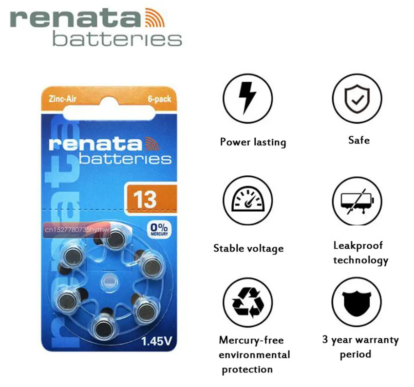 2 шт. в упаковке(12 шт.) Аккумуляторы для слуховых аппаратов Renata 13/A13/P13 для слуховых аппаратов BTE. 1,45 в цинковая воздушная батарея