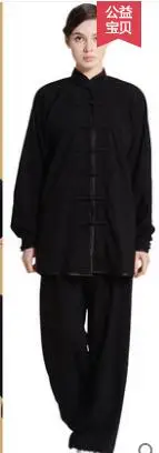 Long Sleeve Black Тай-чи одежды хлопок шелковые женские весенние ушу кунг-фу одежда Мужской Борьба Униформа осуществлять Производительность одежда - Цвет: Long Sleeve Black