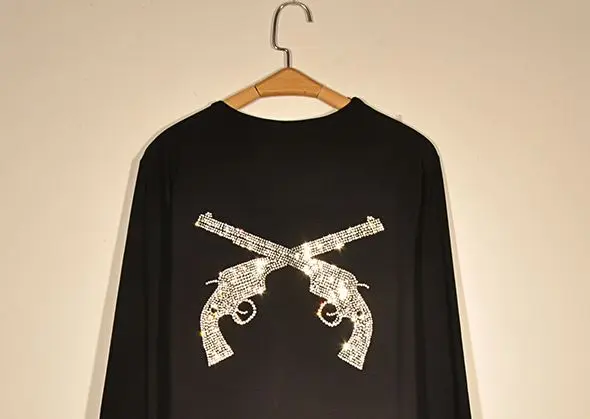 

2pc/lot high dense Korean Rhinestones gun applique hot fix rhinestone motif designs iron on crystal transfers shirt bag