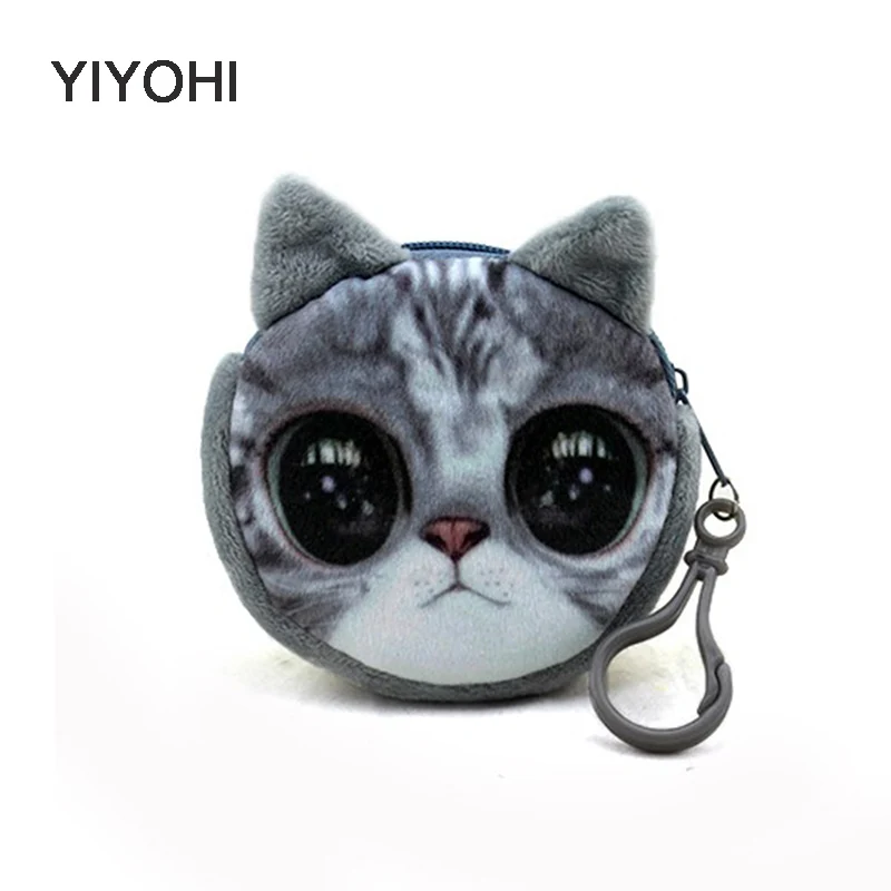 

New bag accessories coin purse wallet ladies 3D printing cats dogs animal big face change fashion cute small zipper bag for gift