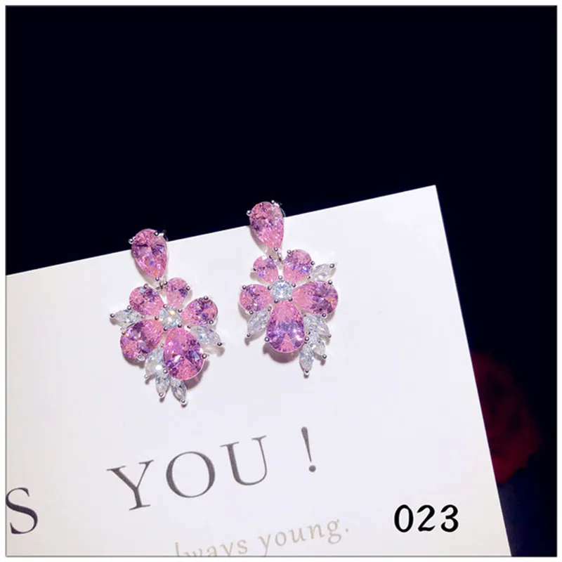 Серьги-капли из стерлингового серебра S925 пробы для женщин с розовым кубическим цирконием, длинные милые Винтажные серьги-капли для невесты на свадьбу, хорошее ювелирное изделие
