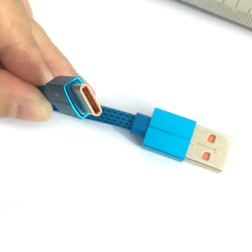 Новый универсальный синий 10 см Супер короткое плоское плетение USB A к type C кабель