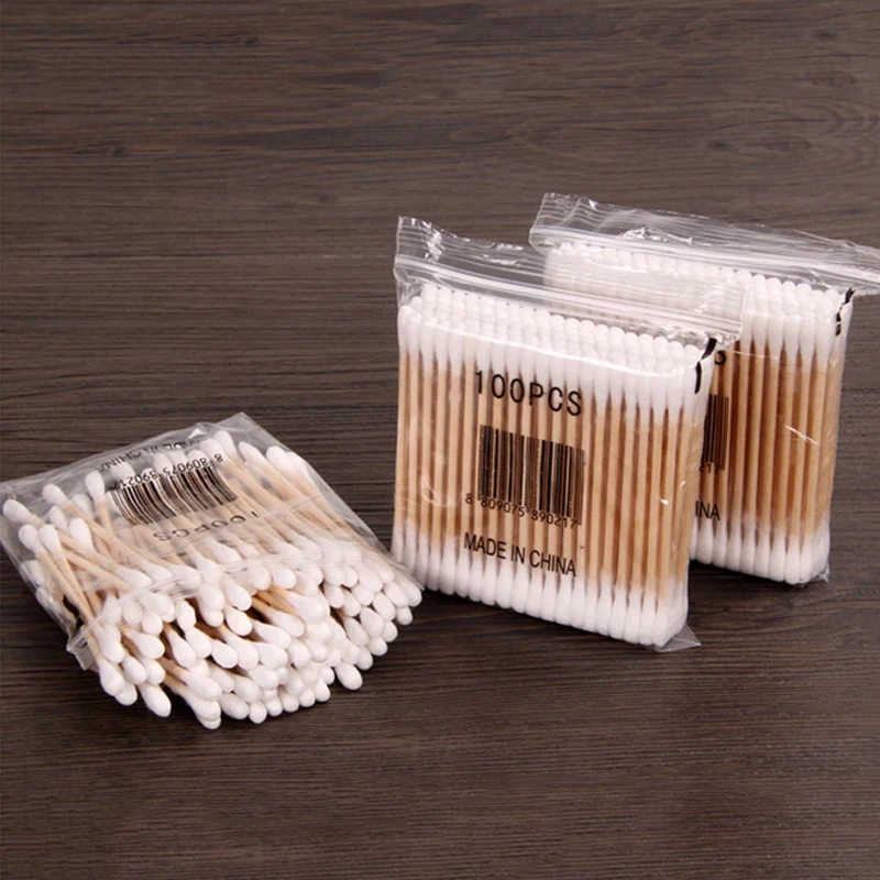 100 шт. натуральные деревянные ватные тампоны с двойной головкой для макияжа