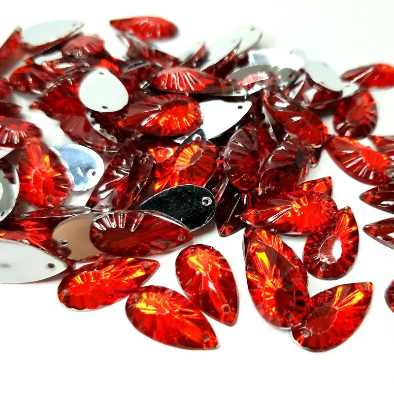 red HL 17 мм x 9 мм, 100 шт./лот, цветные стразы в форме капли воды, 2 отверстия, Свободные Стразы, Пришивные аксессуары для шитья, рукоделие - Цвет: red