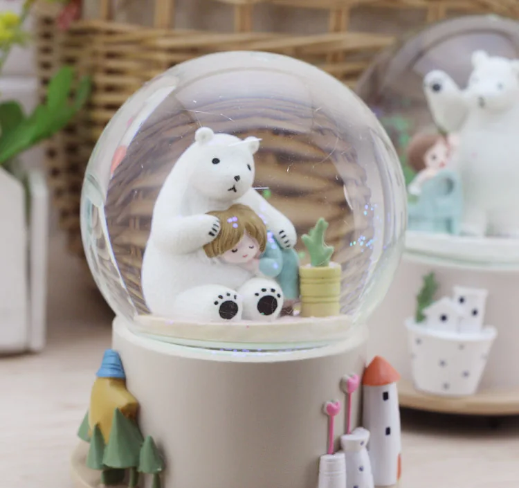 musical cute 15CM Bear lovely Snow Crystal ball music box play For Elise girlfriends married child gift birthday wife | Дом и сад