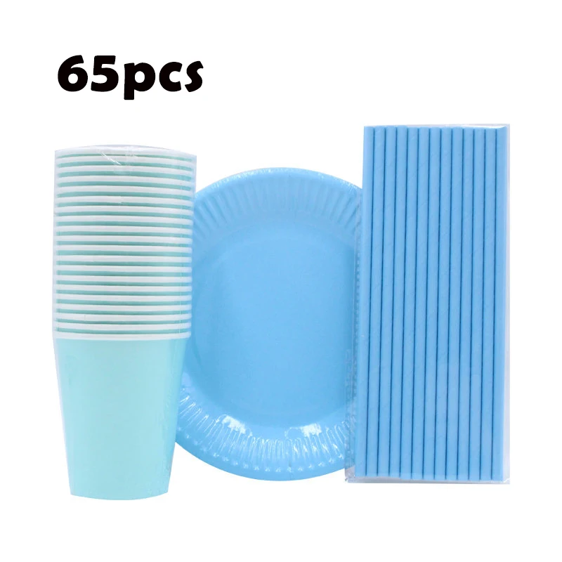 Set-65pcs 65 шт Свадебные украшения для дня рождения желтая одноразовая посуда чашки тарелки бумажные трубочки, принадлежности для вечеринки подарок для детского душа - Цвет: Set-65pcs