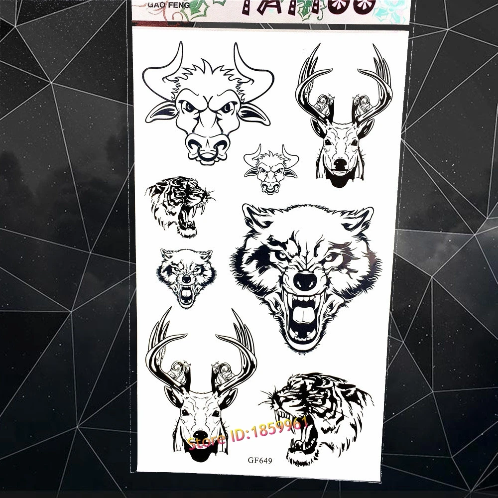 3D яркий Медведь Олень тигр лицо водостойкие временные Черные татуировки
