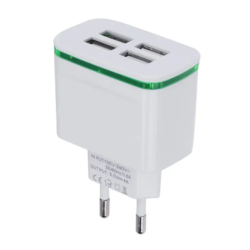 Белый Адаптер зарядного устройства с 4 usb-хаб, штепсельная розетка стандарта ЕС, переменный ток 100-240 В, постоянный ток, 5 В, 4 а, зарядное устройство для путешествий - Цвет: Белый