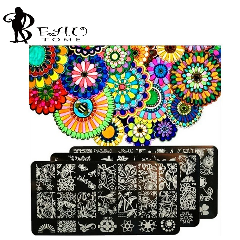 Beautome 1 шт. ногтевых пластин тиснение большой узор передачи печати шаблона Nail