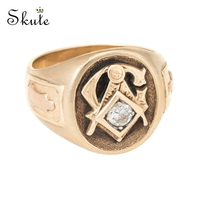 Женское кольцо с масонской инкрустацией Skute золотого цвета символ масонов