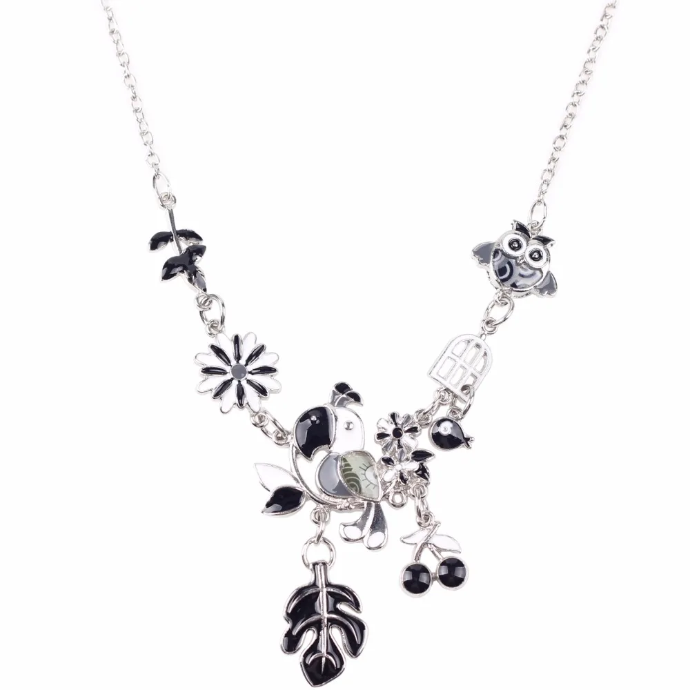 Ожерелье женское эмалированное в виде птицы и листьев вишни|jewelry for women|statement