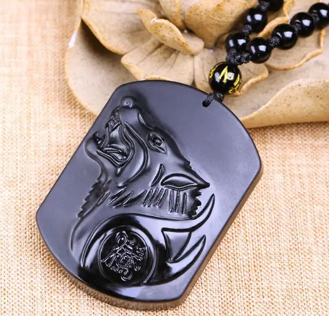 Натуральный камень кварц кристалл черный обсидиан подвеска в виде волчьей