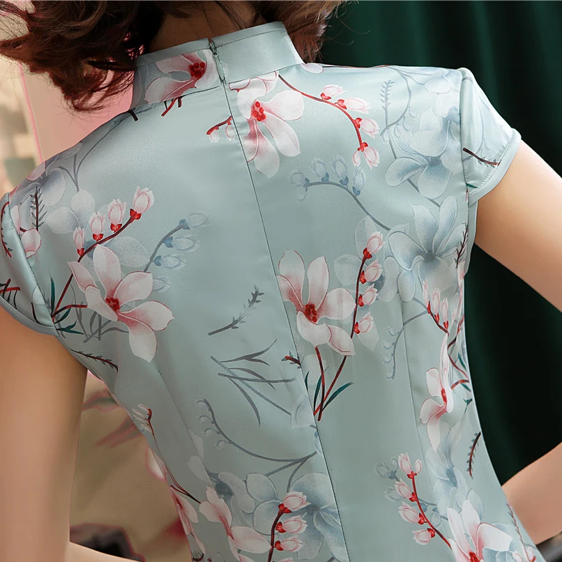 Китайский воротник Qipao светло-голубое женское китайское платье сексуальное винтажное платье Чонсам плюс размер 3XL с цветочным принтом Vestidos