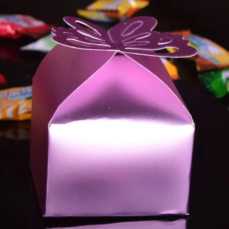 light purple 100 шт, свадебные подарочные коробки для конфет с бабочкой, вечерние, фиолетовые - Цвет: light purple