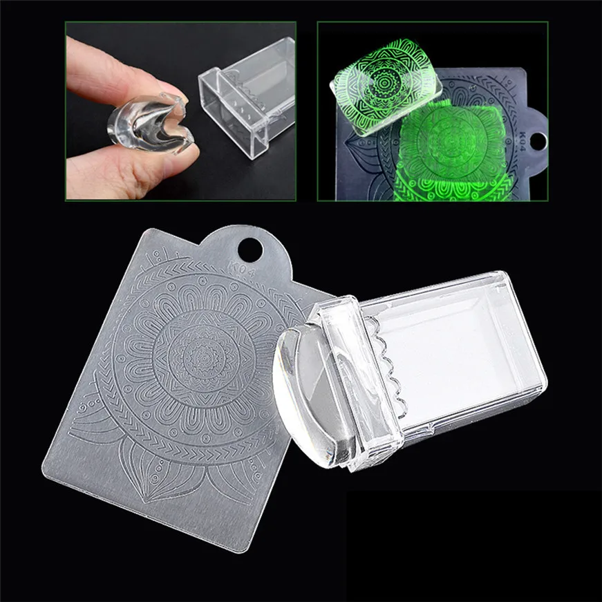 Ногтей Книги по искусству Дважды голову прозрачный тиснения Стампер скребок