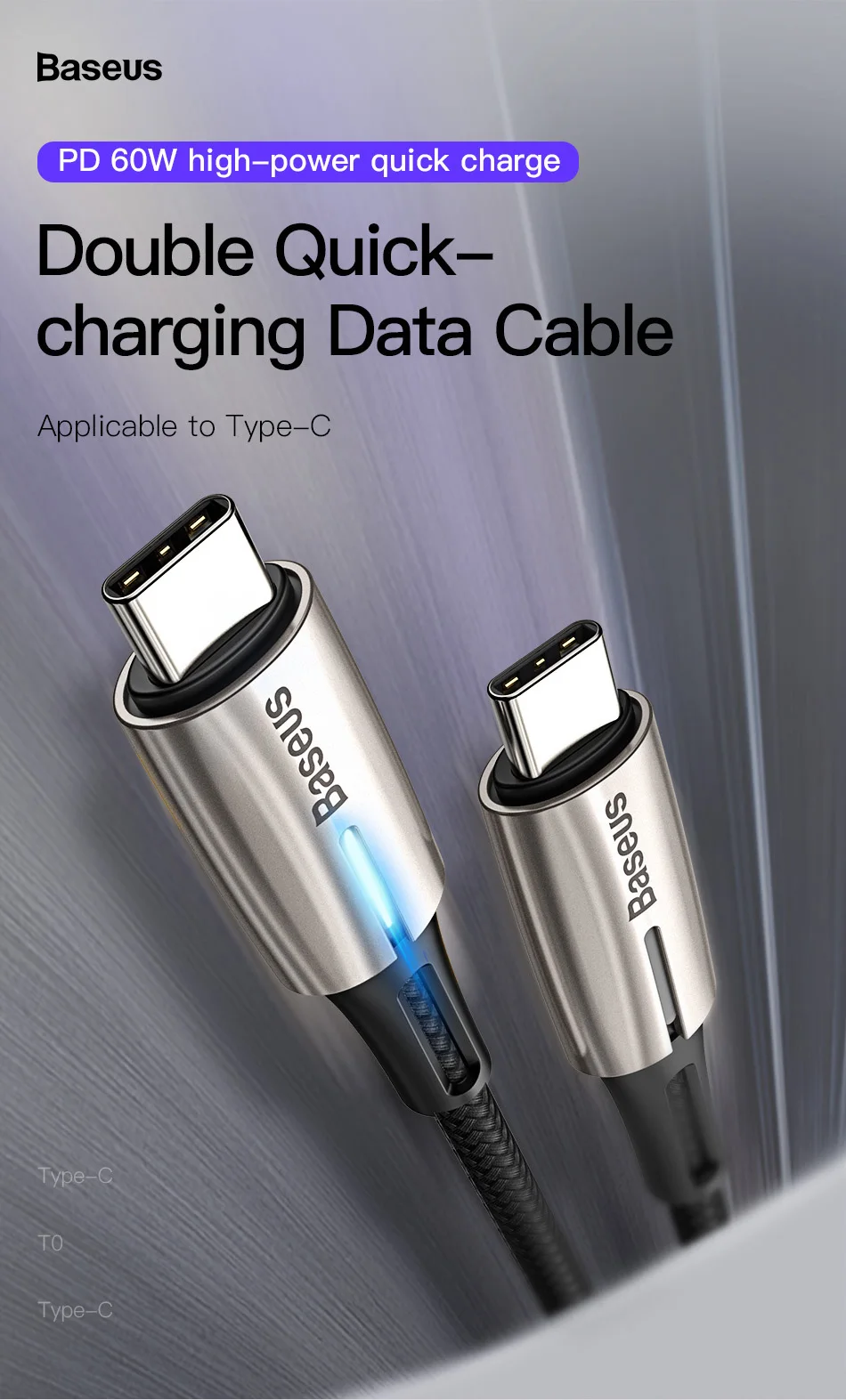 Кабель usb type-C Baseus для быстрой зарядки, кабель type-C с индикатором, светильник PD 2,0, зарядный кабель для вспышки type-C